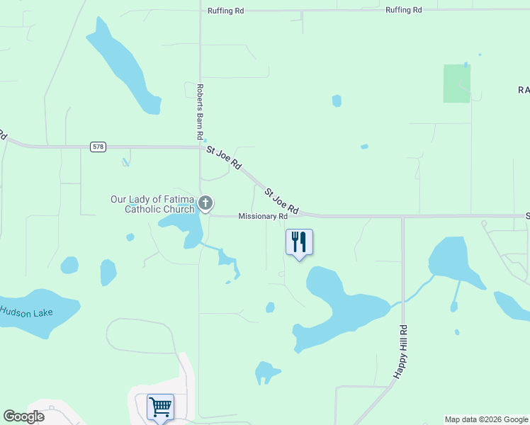 map of restaurants, bars, coffee shops, grocery stores, and more near 34703 Missionary Road in Dade City