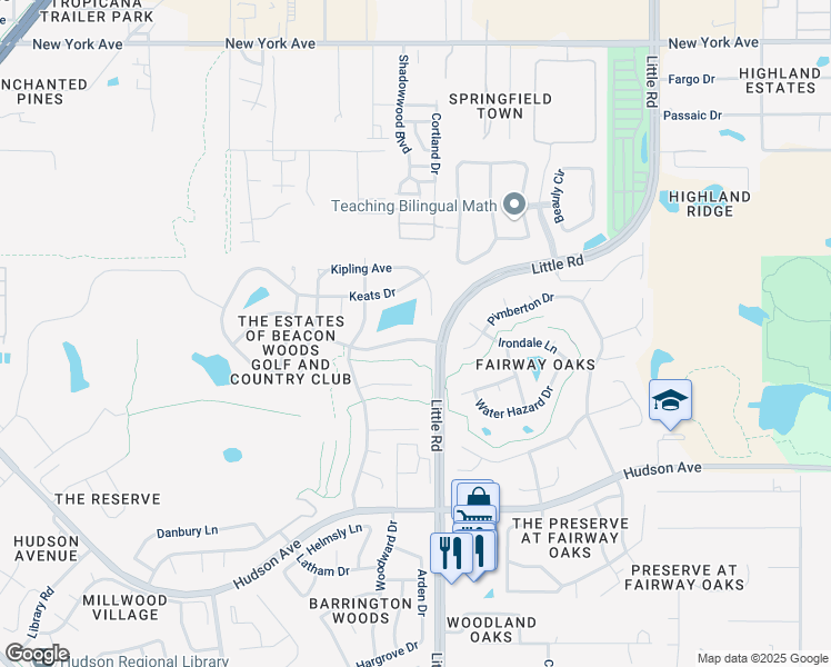 map of restaurants, bars, coffee shops, grocery stores, and more near 8949 Poe Drive in Hudson