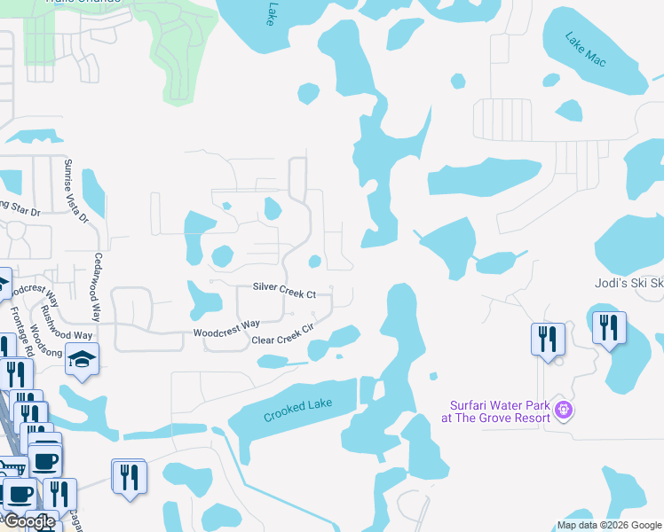 map of restaurants, bars, coffee shops, grocery stores, and more near 1617 Retreat Circle in Clermont