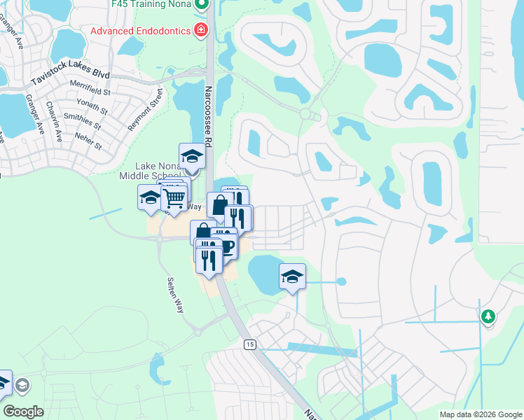 map of restaurants, bars, coffee shops, grocery stores, and more near 13908 Arclid Street in Orlando