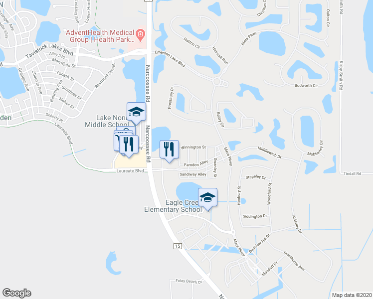map of restaurants, bars, coffee shops, grocery stores, and more near 13908 Arclid Street in Orlando