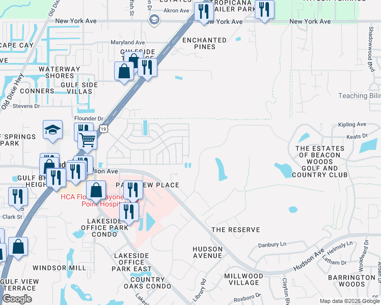 map of restaurants, bars, coffee shops, grocery stores, and more near 14422 Ovid Drive in Hudson