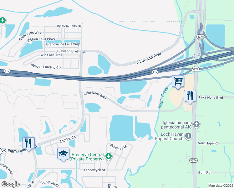 map of restaurants, bars, coffee shops, grocery stores, and more near 3950 Grassland Dr in Orlando