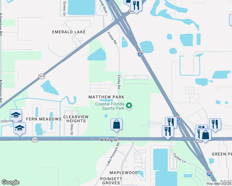 map of restaurants, bars, coffee shops, grocery stores, and more near 559 Friday Road in Cocoa