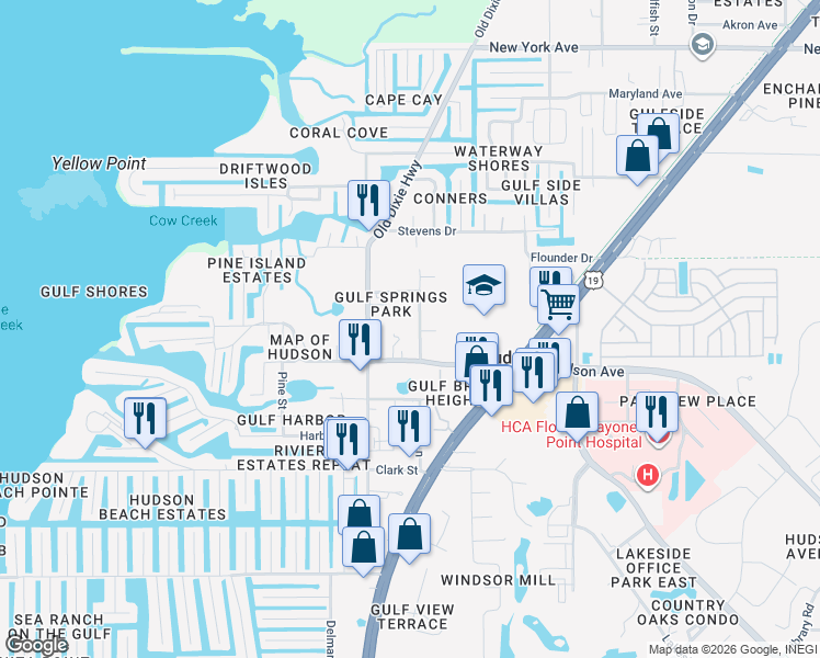map of restaurants, bars, coffee shops, grocery stores, and more near 14411 Guava Street in Hudson