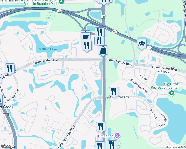 map of restaurants, bars, coffee shops, grocery stores, and more near 13524 Turtle Marsh Loop in Orlando