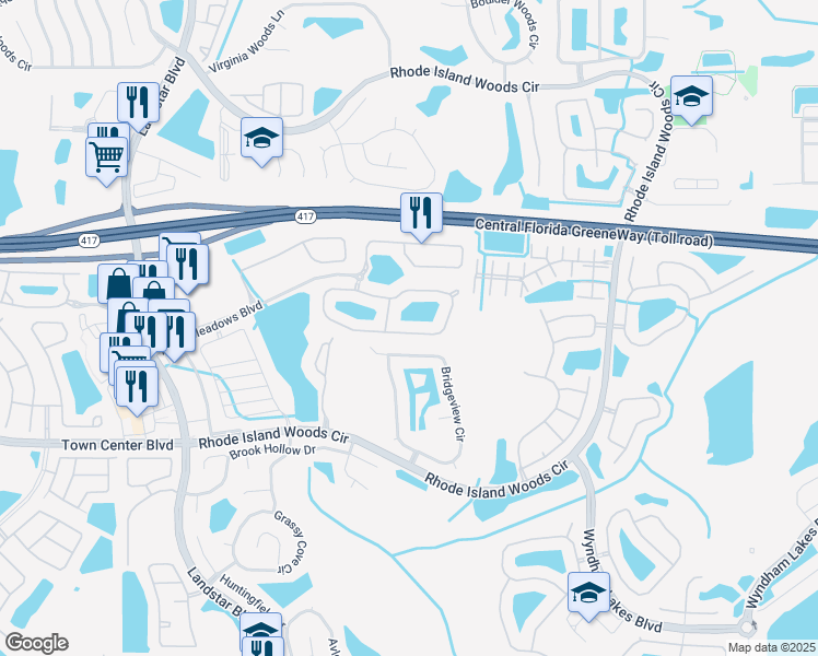 map of restaurants, bars, coffee shops, grocery stores, and more near 2414 Sand Arbor Circle in Orlando