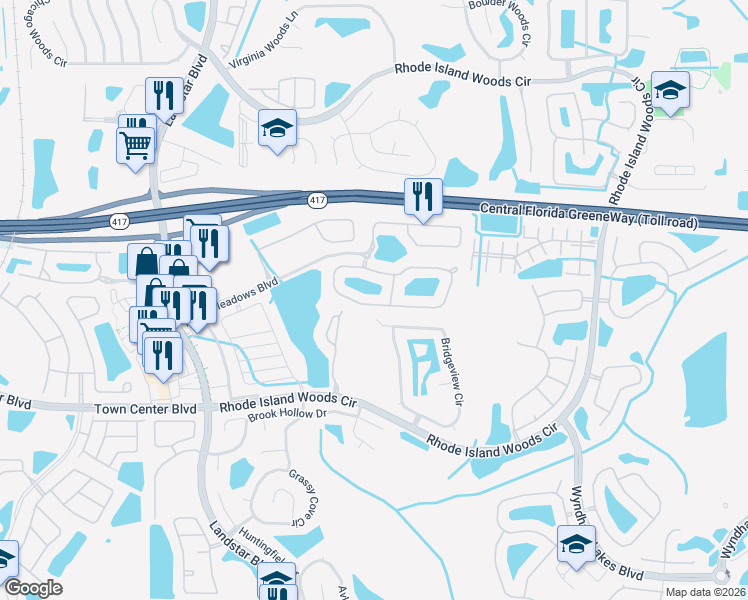 map of restaurants, bars, coffee shops, grocery stores, and more near 2555 Sand Arbor Circle in Orlando