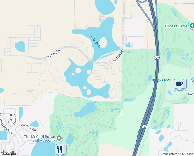 map of restaurants, bars, coffee shops, grocery stores, and more near 14976-15636 Hartzog Road in Kissimmee