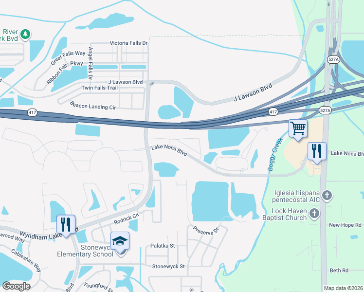 map of restaurants, bars, coffee shops, grocery stores, and more near 3848 Grassland Dr in Orlando