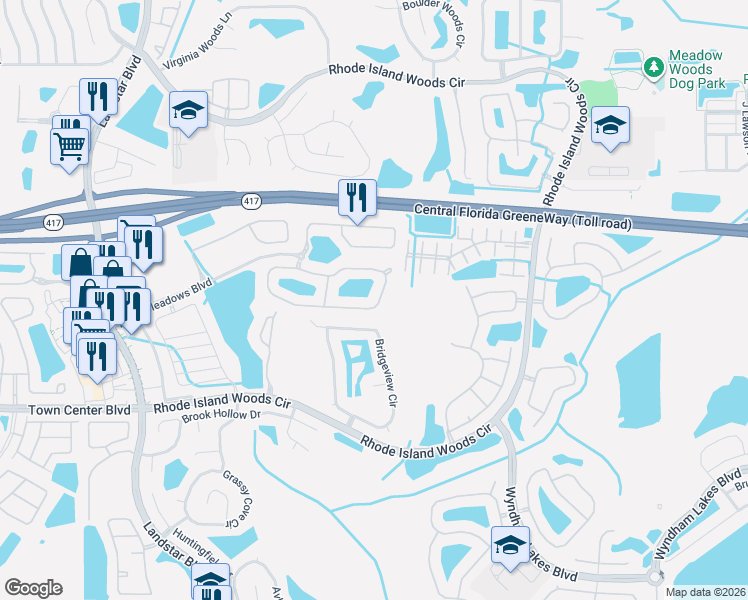 map of restaurants, bars, coffee shops, grocery stores, and more near 2331 Sand Arbor Circle in Orlando
