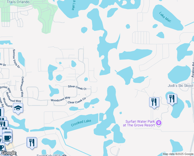 map of restaurants, bars, coffee shops, grocery stores, and more near 1536 Retreat Circle in Clermont
