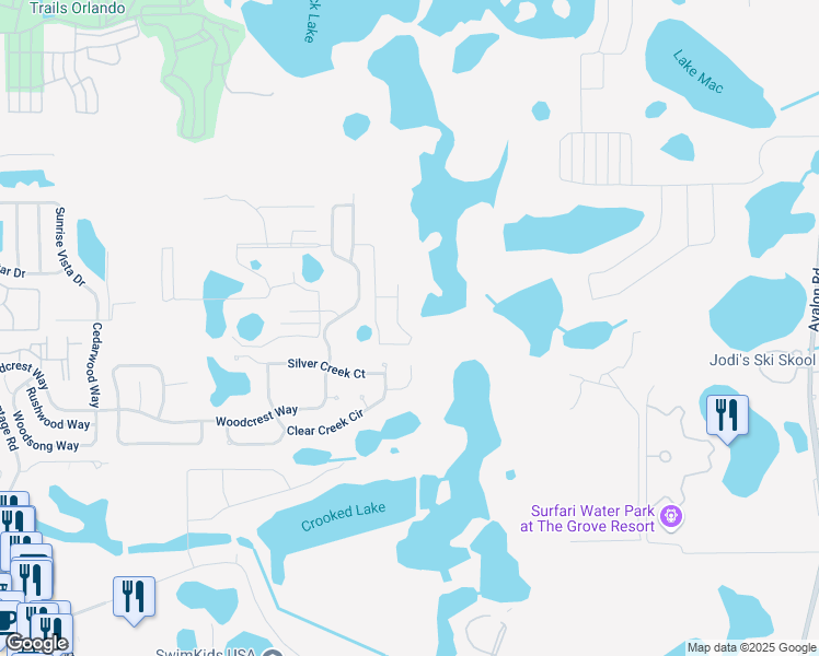 map of restaurants, bars, coffee shops, grocery stores, and more near 1536 Retreat Circle in Clermont