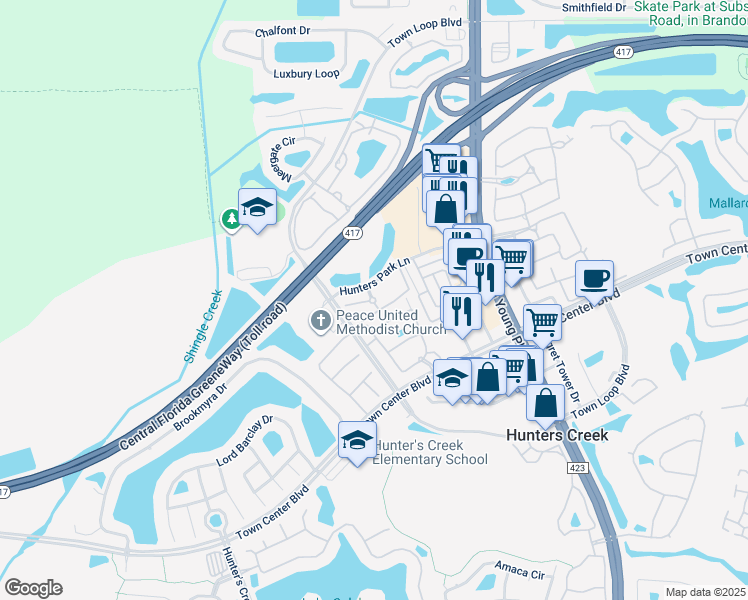 map of restaurants, bars, coffee shops, grocery stores, and more near 4404 Urbana Drive in Orlando