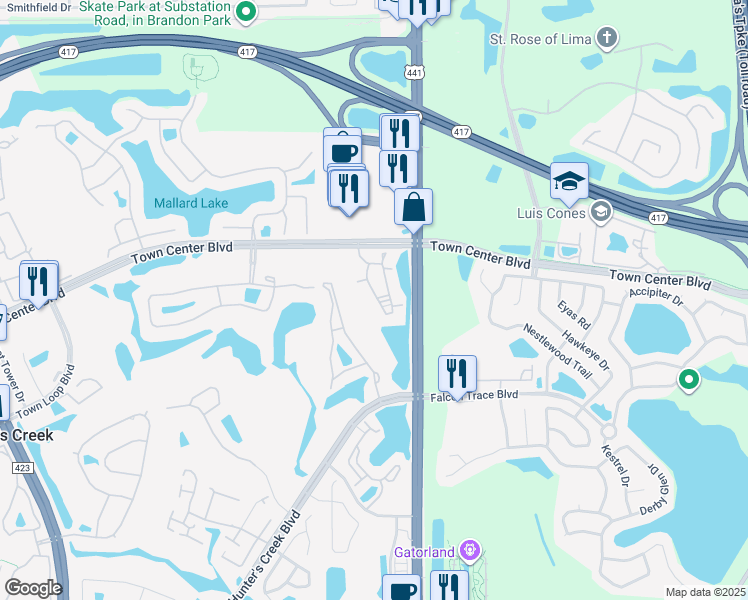 map of restaurants, bars, coffee shops, grocery stores, and more near 13524 Turtle Marsh Loop in Orlando