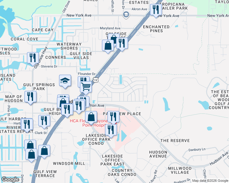 map of restaurants, bars, coffee shops, grocery stores, and more near 7700 Parkway Boulevard in Hudson