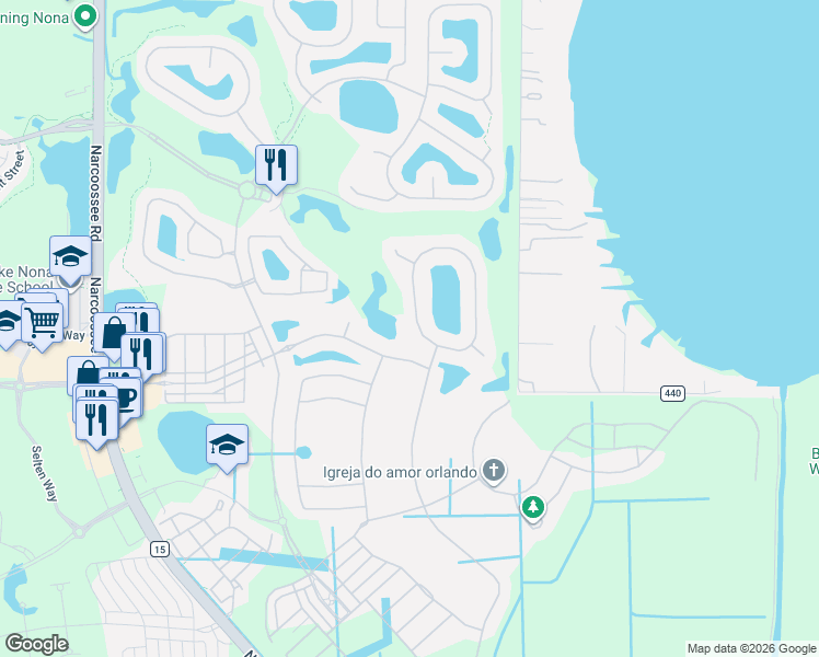 map of restaurants, bars, coffee shops, grocery stores, and more near 10501 Middlewich Drive in Orlando