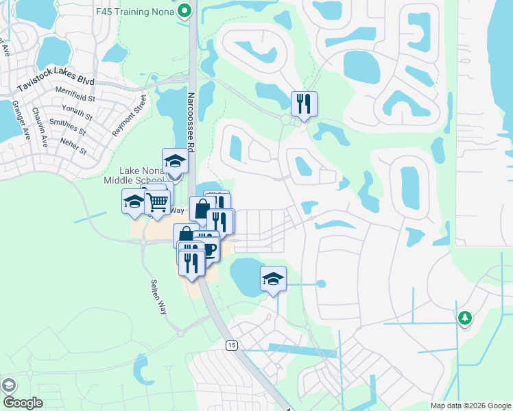 map of restaurants, bars, coffee shops, grocery stores, and more near 14028 Helsby Street in Orlando