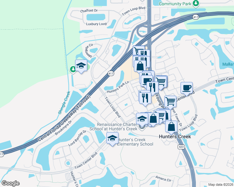 map of restaurants, bars, coffee shops, grocery stores, and more near Urbana Drive in Hunters Creek