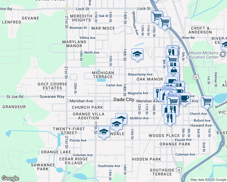 map of restaurants, bars, coffee shops, grocery stores, and more near 37419 Carter Avenue in Dade City