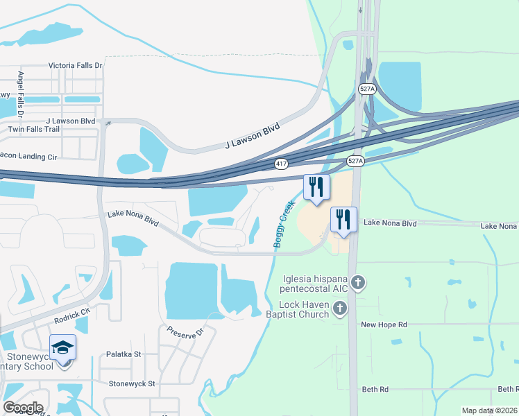 map of restaurants, bars, coffee shops, grocery stores, and more near Central Florida GreeneWay in Orlando