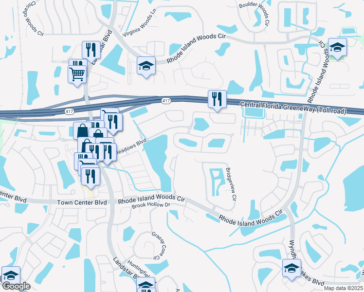 map of restaurants, bars, coffee shops, grocery stores, and more near 2844 Sand Arbor Circle in Orlando