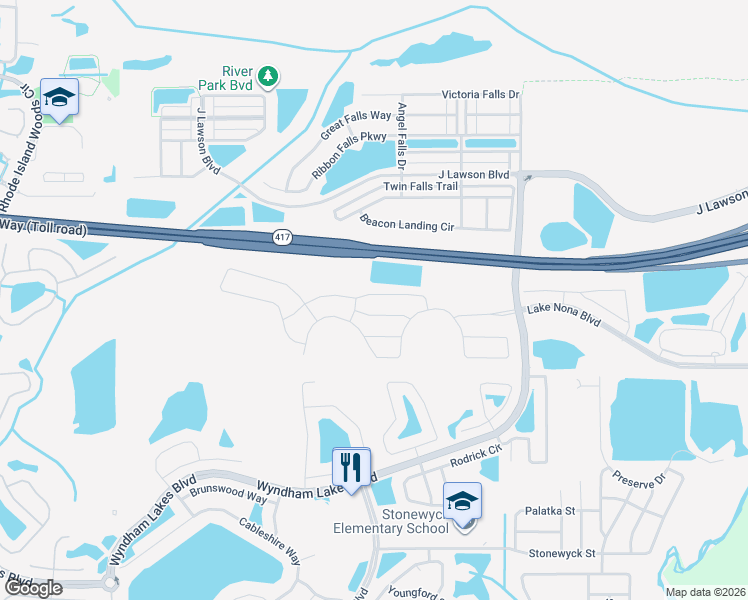map of restaurants, bars, coffee shops, grocery stores, and more near 3431 Puxton Drive in Orlando