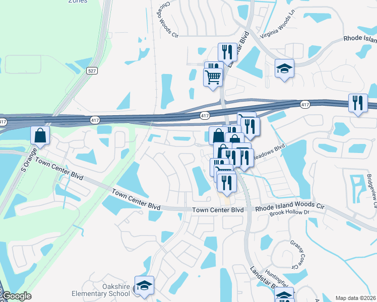 map of restaurants, bars, coffee shops, grocery stores, and more near 13249 Jade Garden Drive in Orlando