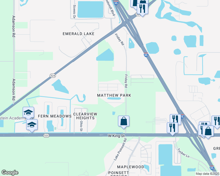 map of restaurants, bars, coffee shops, grocery stores, and more near 3323 Carolyn Lane in Cocoa