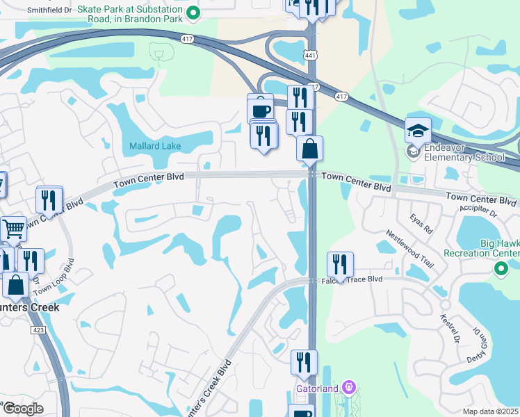 map of restaurants, bars, coffee shops, grocery stores, and more near 13953 Fairway Island Drive in Orlando