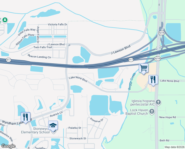 map of restaurants, bars, coffee shops, grocery stores, and more near 3845 Plainview Drive in Orlando