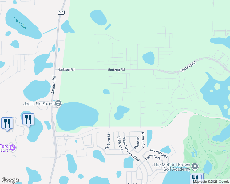 map of restaurants, bars, coffee shops, grocery stores, and more near 14100 Hartzog Road in Winter Garden