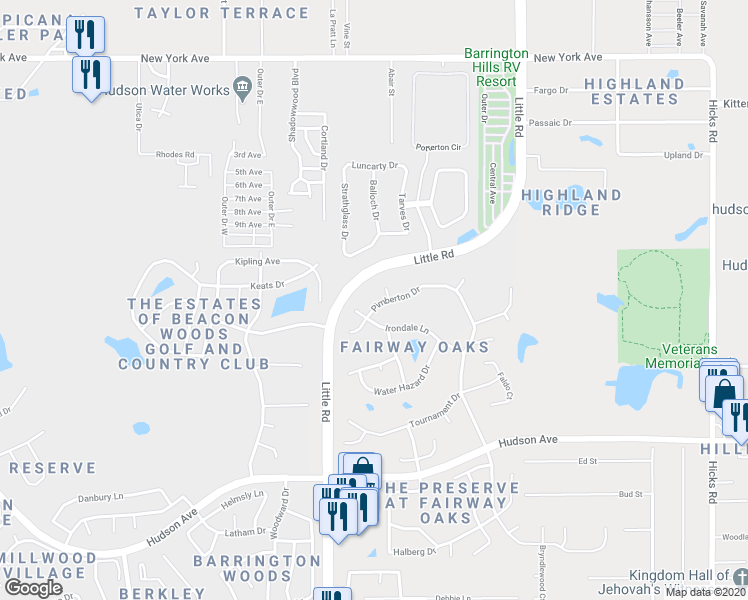 map of restaurants, bars, coffee shops, grocery stores, and more near 14508 Pimberton Drive in Hudson