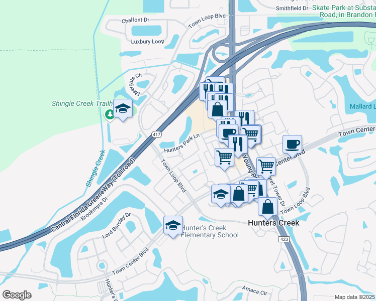 map of restaurants, bars, coffee shops, grocery stores, and more near 13628 Beauregard Place in Orlando