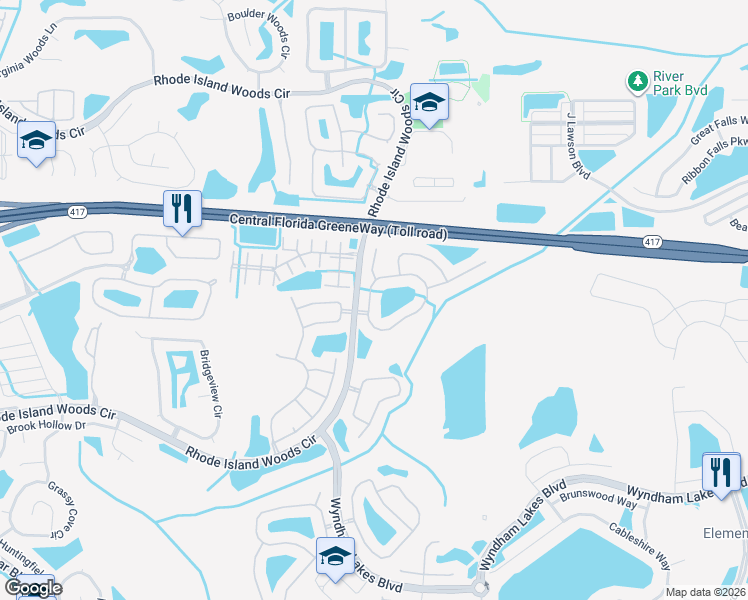 map of restaurants, bars, coffee shops, grocery stores, and more near 2043 Meadow Pond Way in Orlando