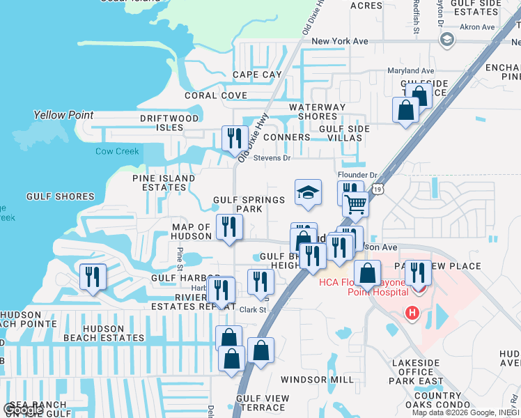 map of restaurants, bars, coffee shops, grocery stores, and more near 7036 Brady Street in Hudson