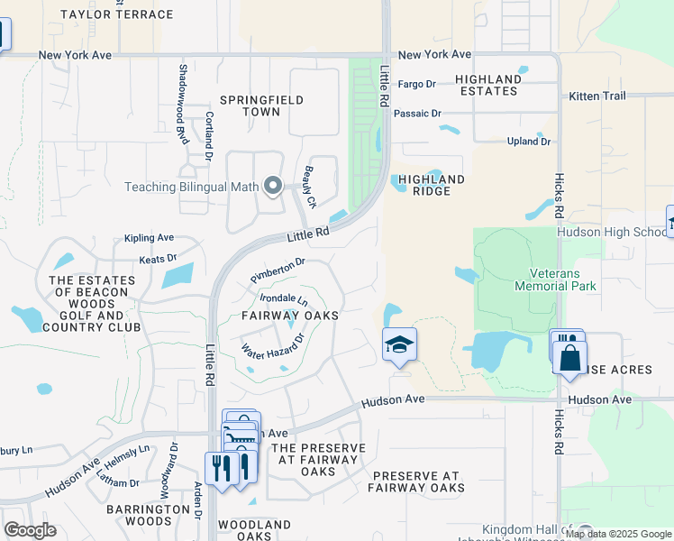 map of restaurants, bars, coffee shops, grocery stores, and more near 14342 Pimberton Drive in Hudson