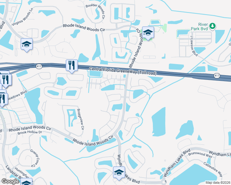 map of restaurants, bars, coffee shops, grocery stores, and more near 13070 Island Breeze Court in Orlando