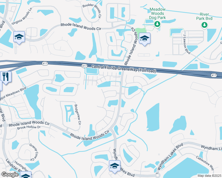 map of restaurants, bars, coffee shops, grocery stores, and more near 13070 Island Breeze Court in Orlando