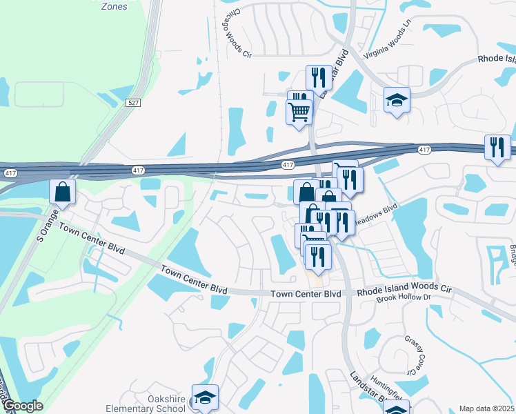 map of restaurants, bars, coffee shops, grocery stores, and more near 13249 Jade Garden Drive in Orlando