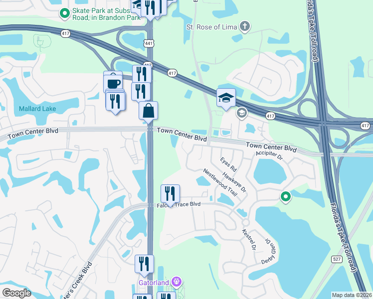 map of restaurants, bars, coffee shops, grocery stores, and more near 13524 Briarwood Court in Orlando