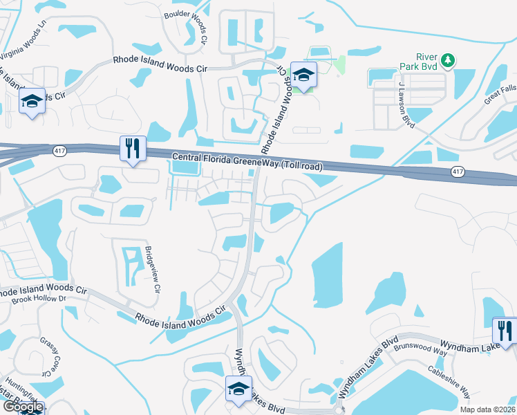 map of restaurants, bars, coffee shops, grocery stores, and more near 2030 Meadow Pond Way in Orlando