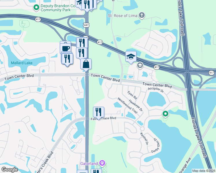 map of restaurants, bars, coffee shops, grocery stores, and more near 13524 Briarwood Court in Orlando