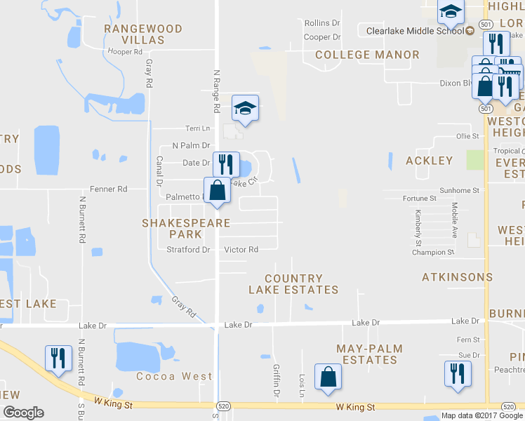map of restaurants, bars, coffee shops, grocery stores, and more near 2455 Uranus Drive in Cocoa