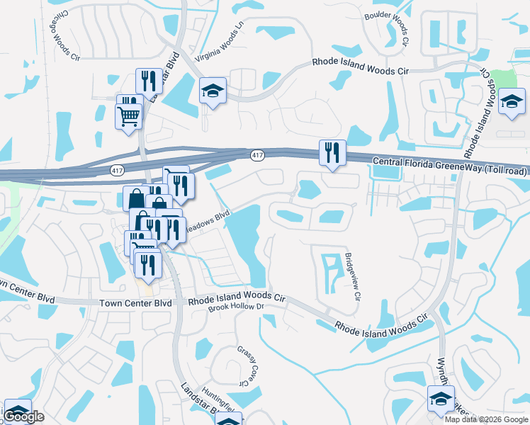 map of restaurants, bars, coffee shops, grocery stores, and more near 2731 Sand Arbor Circle in Orlando
