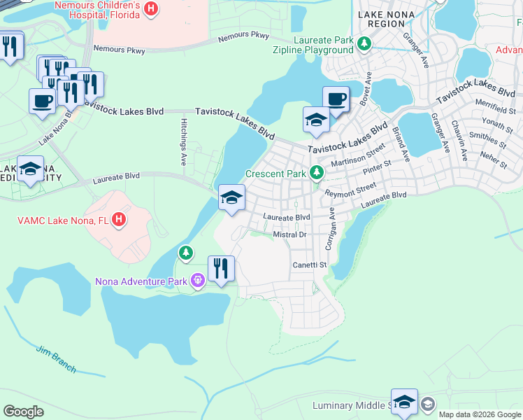 map of restaurants, bars, coffee shops, grocery stores, and more near 8026 Lower Perse Circle in Orlando