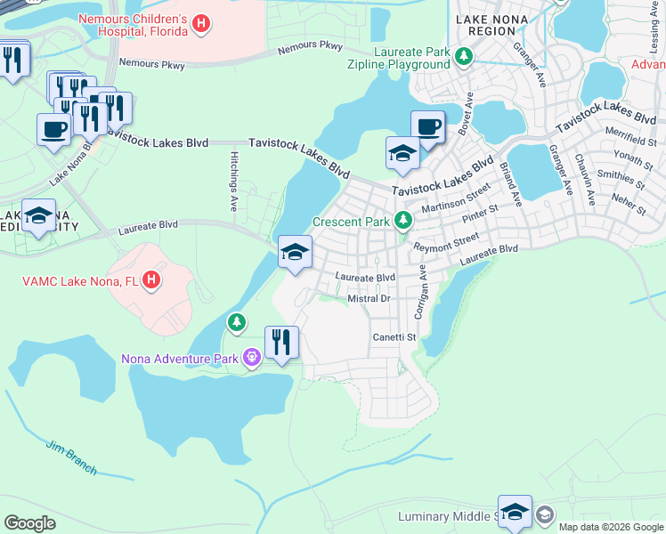 map of restaurants, bars, coffee shops, grocery stores, and more near 8026 Lower Perse Circle in Orlando