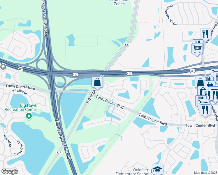 map of restaurants, bars, coffee shops, grocery stores, and more near 154 Glowing Peace Lane in Orlando