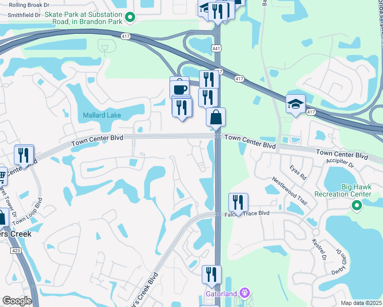 map of restaurants, bars, coffee shops, grocery stores, and more near 13500 Turtle Marsh Loop in Orlando