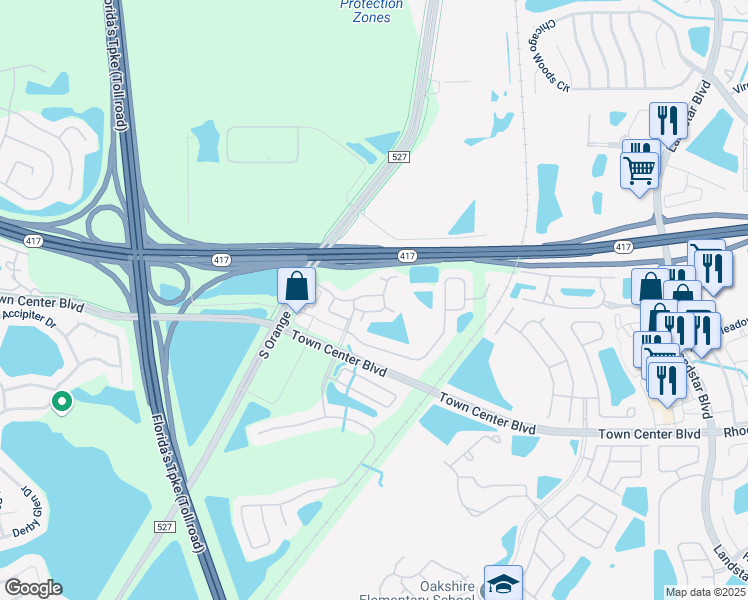map of restaurants, bars, coffee shops, grocery stores, and more near 278 Glowing Peace Lane in Orlando